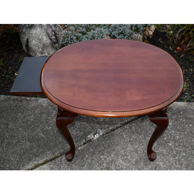 Thomasville Cherry Wood Table Vintage Queen Anne Oval Side End Pull Out Shelf For Sale - Image 9 of 12