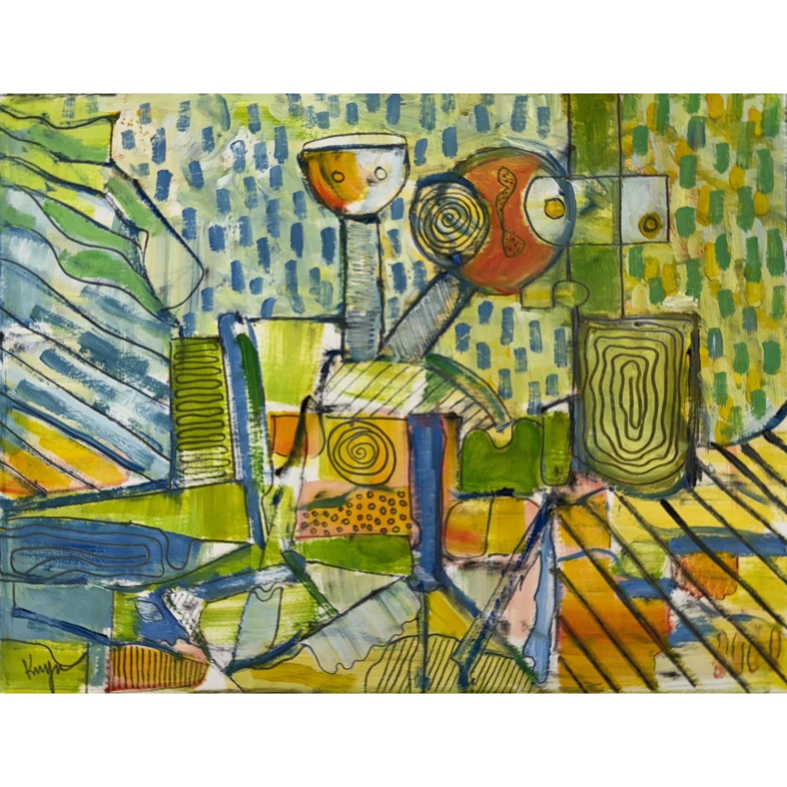 Vibrant Abstract Composition, Acrylic on Paper, Stanley J. Krupa | Chairish