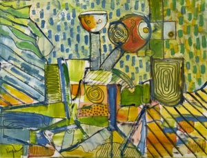 Vibrant Abstract Composition, Acrylic on Paper, Stanley J. Krupa