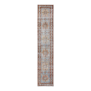 Tribal Medallion Design Heriz Persian Antique Runner in Light Blue and Brown-Red 2'9"x14'7"