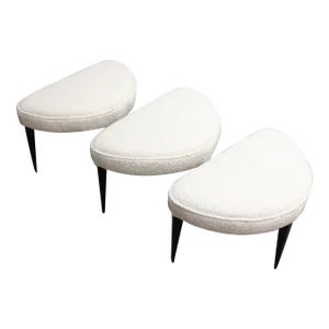 Set of Three Midcentury Italian Modern Ebonized Footstools/Ottomans in Bouclé