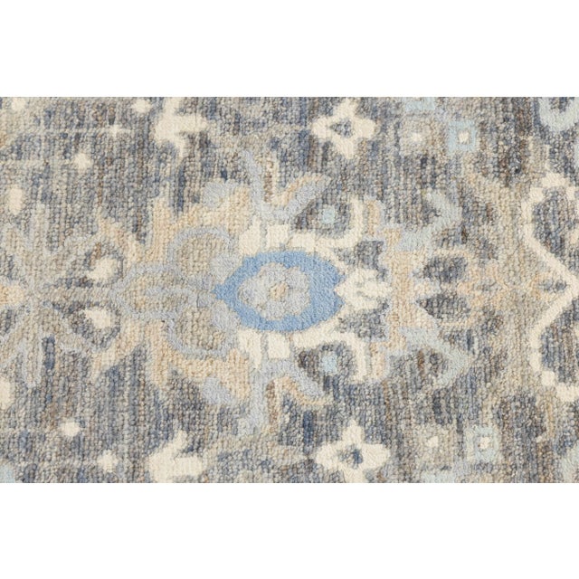 Gray Modern Tabriz Style Wool & Silk Area Rug – Slate Grey & Sky Blue Geometric 10x14 For Sale - Image 8 of 11