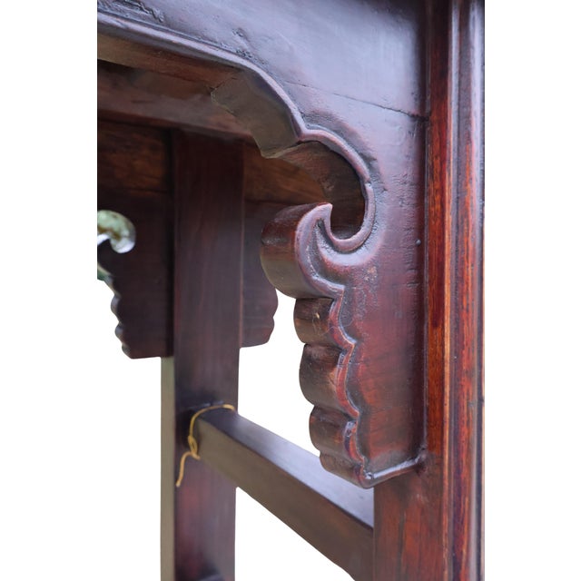 Antique Chinese Ming-Style Altar Console With Pierced Cloud-Scroll Spandrels & Oxblood Patina For Sale - Image 11 of 18