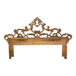 Antique Italian Rococo Style Ornate Brass Gilded Finish Metal Headboard For Sale