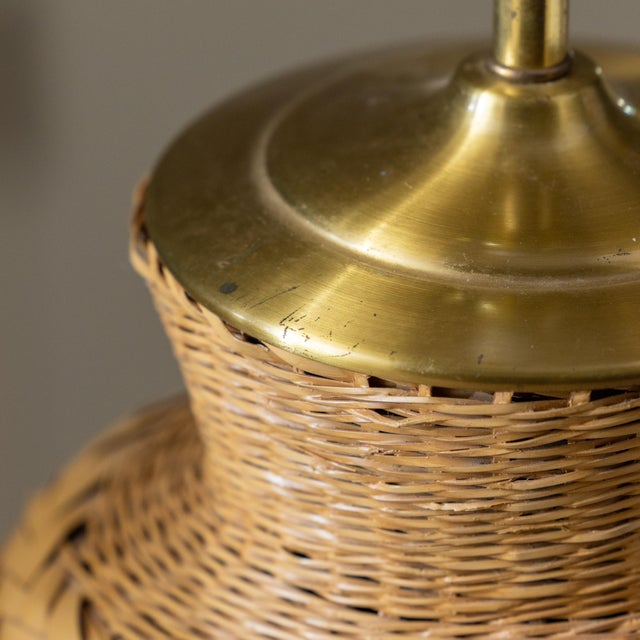 Large 1970s Bohemian Modern Woven Wicker Urn Lamps - A Pair For Sale - Image 9 of 11
