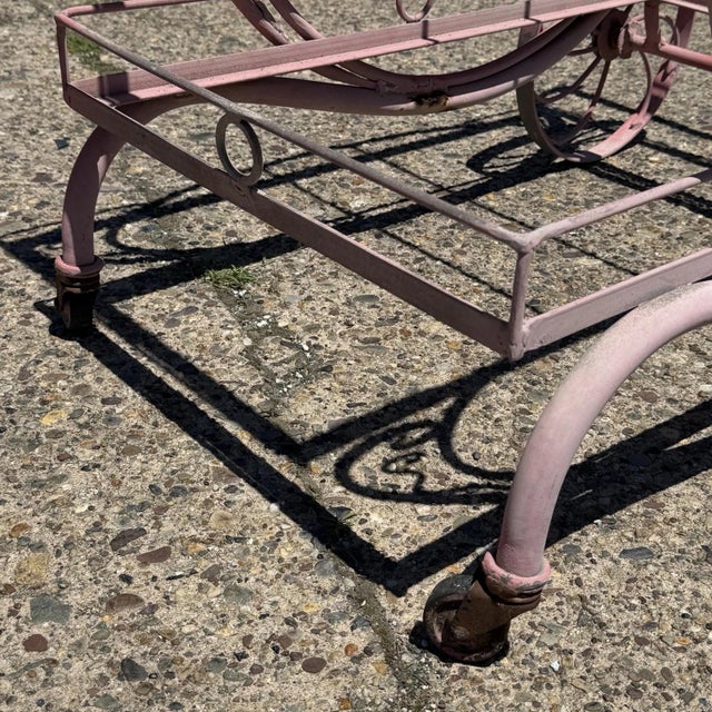Antique Salterini Mt Vernon Wrought Iron Art Nouveau Pink Serving Bar Tea Cart For Sale - Image 10 of 16