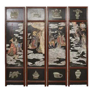 Chinese Export Four Panel Lacquered Coromandel Screen