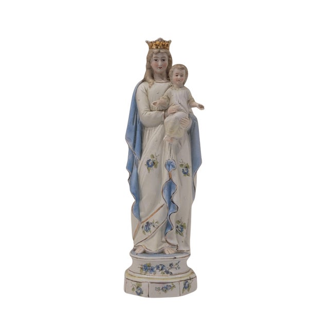 Biscuit Porcelain Virgin with Child Figure, Germany, 1920s For Sale - Image 17 of 17