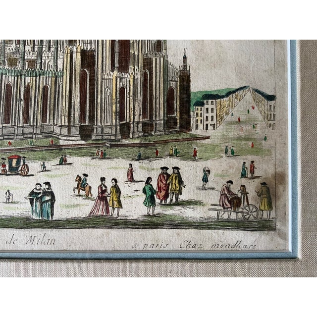 Blue Antique Hand Colored Copper Engraving Milan Cathedral Louis Joseph Mondhare Paris 1770 For Sale - Image 8 of 12
