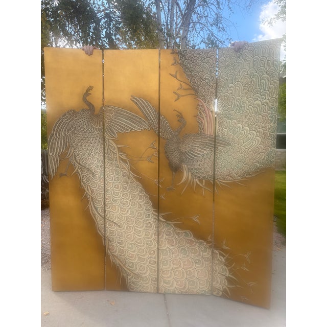 Folding Screen With Gold Foil and Peacocks Attributed to Maitland Smith For Sale In Reno/Lake Tahoe - Image 6 of 6