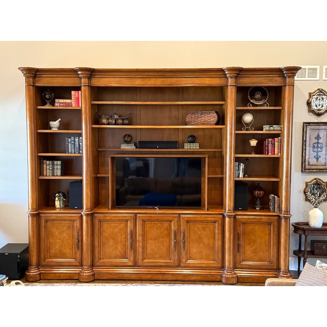 Century Furniture Traditional European Style Pecan Wood Finish Entertainment Center For Sale - Image 9 of 12