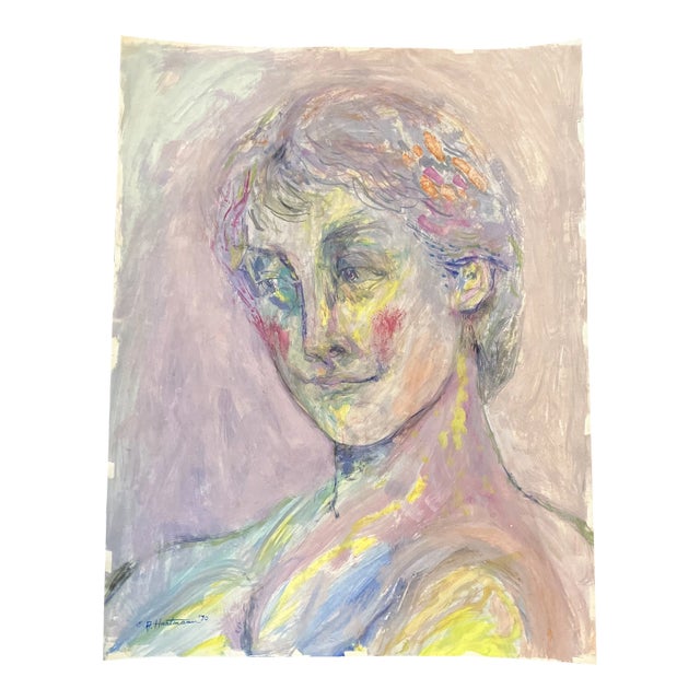 1970’s Original E.J.Hartmann Abstract Portrait Painting Signed For Sale