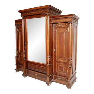 19th-Century Italian Carved Walnut Wardrobe For Sale