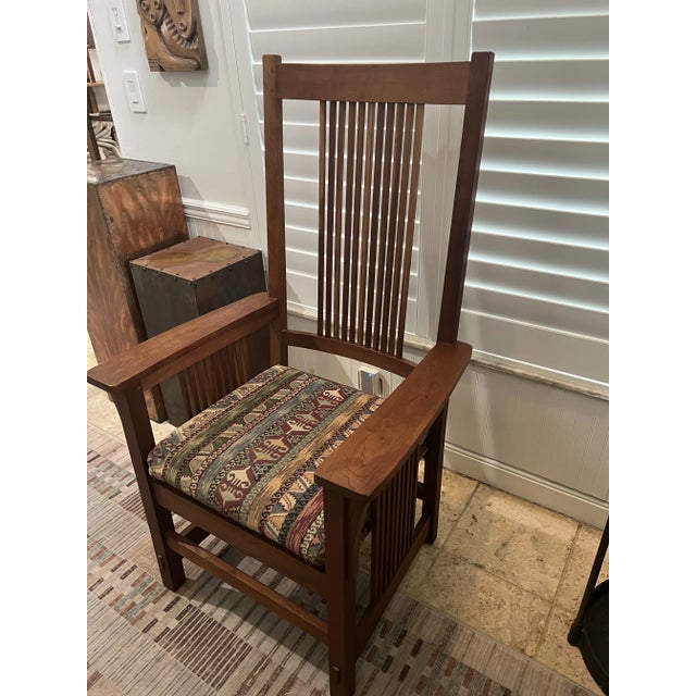 Wood 1990s Stickley Arts & Crafts Spindle High Back Armchair For Sale - Image 7 of 12
