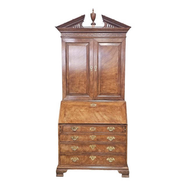 Late 20th Century Baker Historic Charleston Chippendale Mahogany Secretary Desk With Bookcase For Sale