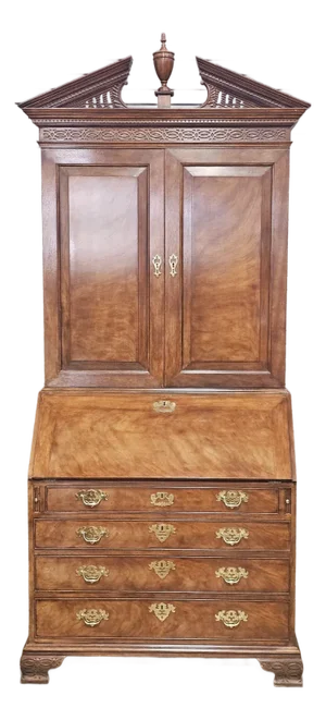 Late 20th Century Baker Historic Charleston Chippendale Mahogany Secretary Desk With Bookcase