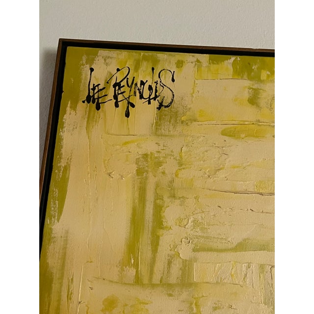 Yellow Vintage Lee Reynolds Cityscape Painting Mid Century Modern | Abstract Yellow Green Impasto Oil Canvas MCM Wall Art | Vanguard Studios Signed For Sale - Image 8 of 9