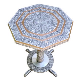 Vintage Moroccan Middle Eastern Style Metal Clad Wood Octagon Table Plant Stand For Sale