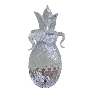 Vintage Clear Cut Glass Pineapple Candle Holder — Hollywood Regency Tropical For Sale