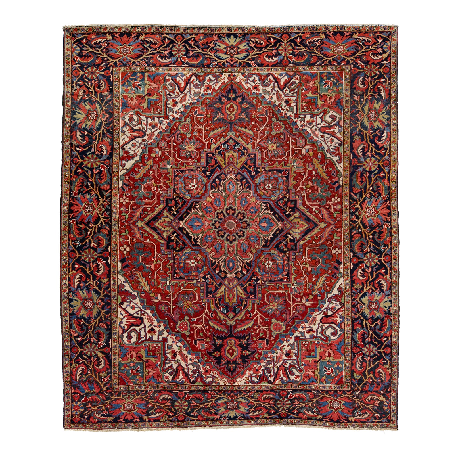 10 X 12 Vintage Red Persian Heriz Wool Rug With Medallion Design | Chairish