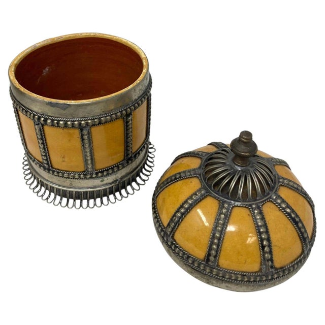 Set of 3 Vintage Moroccan Ceramic Jars with Silver Filigree, 1980 For Sale - Image 12 of 13