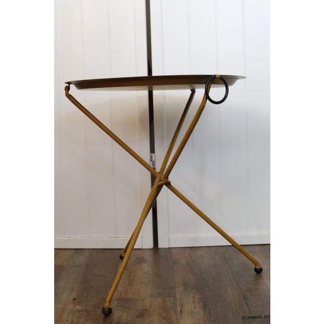 Mid-Century Italian Tole Tray Table in Yellow With Pastoral Figural Scene For Sale - Image 11 of 14