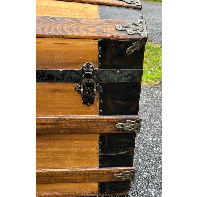 Wood Antique 19th Century Steamer Trunk. For Sale - Image 7 of 11