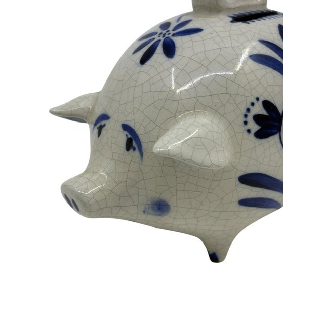 Vintage Blue and White Delft Style Ceramic Pig Piggy Bank For Sale - Image 4 of 9