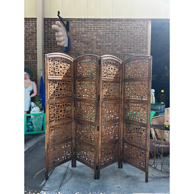 1970s Hand Carved Wooden Large Screen/Room Divider For Sale - Image 11 of 11