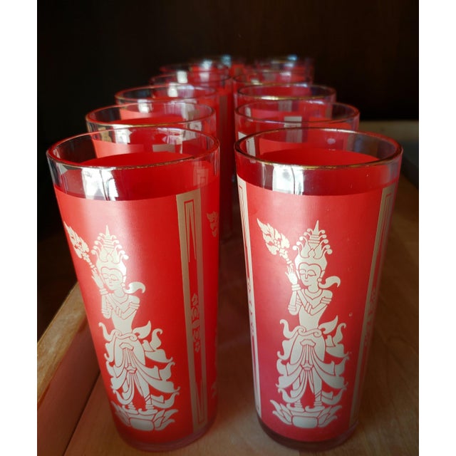 Beautiful set of 12 Culver Thai Goddess highball glasses with classic red panels and 22K gold detail—an iconic vintage...