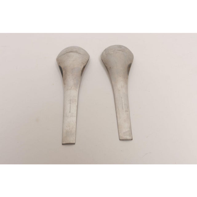 Silver 1960s Danish Modernist "Blue Shark" Salad Servers by Svend Siune for Georg Jensen - 2 pc For Sale - Image 8 of 18