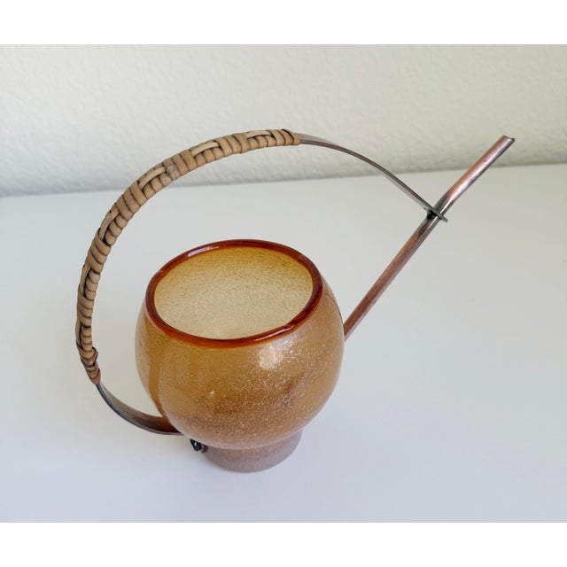 Late 20th Century Italian Copper, Blown Glass, & Rattan Watering Can For Sale - Image 5 of 10