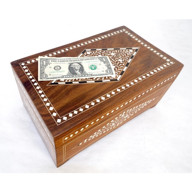 Late 20th Century Large Solid Teak Inlaid Jewlery Box w/ Geometric & Floral Motifs For Sale - Image 9 of 12
