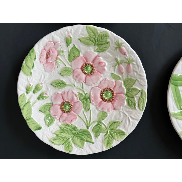 Green Vintage Shafford Majolica Style Floral Plate Set of 4 For Sale - Image 8 of 11