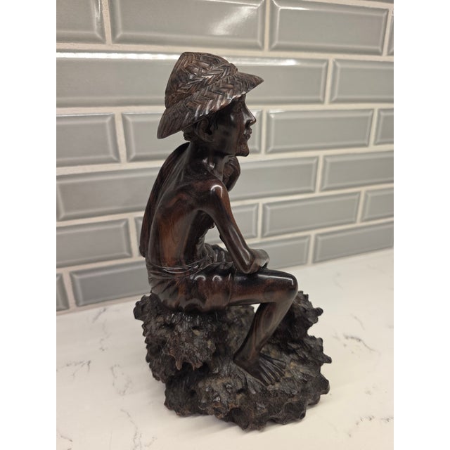 Mid 20th Century Realism Balinese Macassar Ebony Fisherman Masterpiece Sculpture by Darsana (Mas, Bali) For Sale In Phoenix - Image 6 of 12