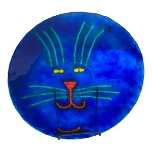 Modern Hand Painted Cobalt Blue Decorative Cat Plate by Jan Steninge Slott