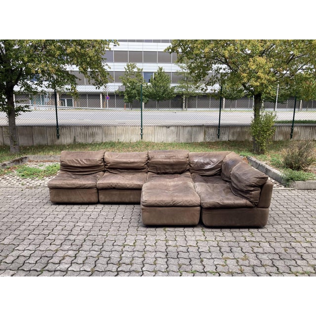 Vintage Brown Leather Sofa from Rolf Benz, 1970s, Set of 6 For Sale - Image 16 of 18