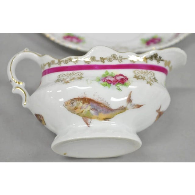 Ceramic Early 20th Century (12) Victoria Carlsbad Austria, Porcelain Fish Plates & Gravy Sauce Boat For Sale - Image 7 of 12