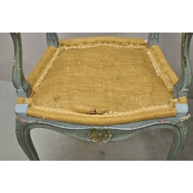 Antique French Louis XV Style Blue Painted Cane Back Fauteuil Arm Chairs - Pair For Sale In Philadelphia - Image 6 of 12