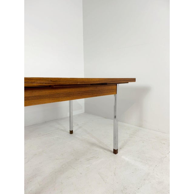 Vintage Extendable Teak Dining Table with Chrome Legs by Alfred Hendrickx for Belform For Sale - Image 4 of 15