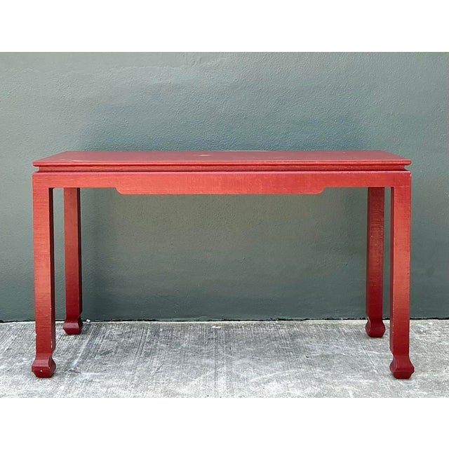 Vintage Grasscloth Ming Console Table For Sale In West Palm - Image 6 of 12
