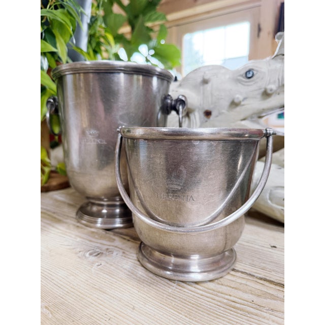 A rare vintage circa 1940-50s silver plated champagne and ice bucket set made by Broggi for a Tirrenia line ship....