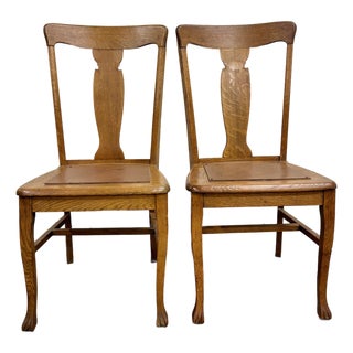 Antique Mission Arts and Crafts Tiger Oak Dining Chairs - Pair For Sale