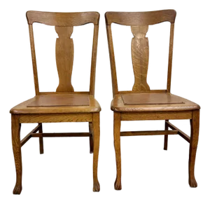 Antique Mission Arts and Crafts Tiger Oak Dining Chairs - Pair