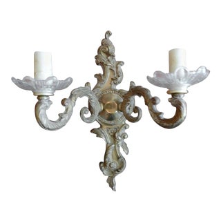 19th Century French Bronze and Glass Two-Light Sconce For Sale