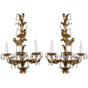 French Gilt-Brass 3-Light Wall Sconces - A Pair