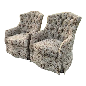 Schnadig Paisley Tufted Lounge Chairs - a Pair