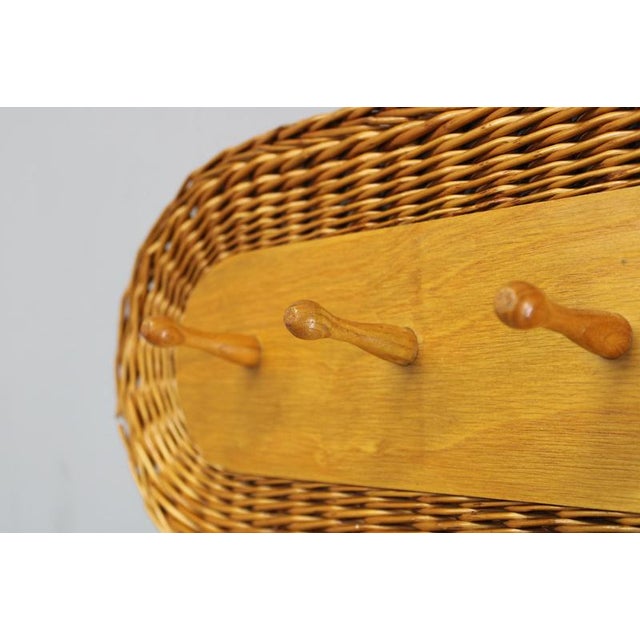 Mid-Century Wall Coat Rack with Wicker Frame from ULUV, 1970s For Sale - Image 6 of 8