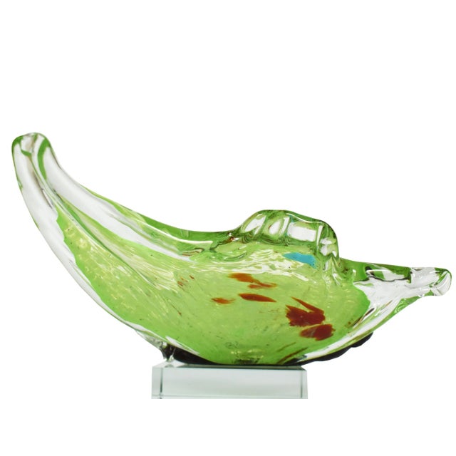 Mid-Century Modern Large Hand-Blown Butterfly Glass Art on Crystal Base For Sale - Image 3 of 9