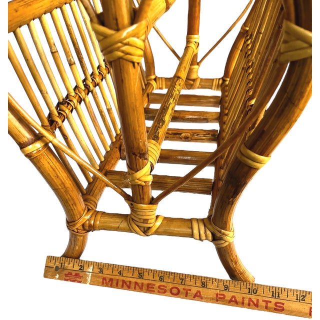 1970s Large Mid-Century Bamboo Bentwood Rattan and Leather Magazine Rack For Sale - Image 9 of 9